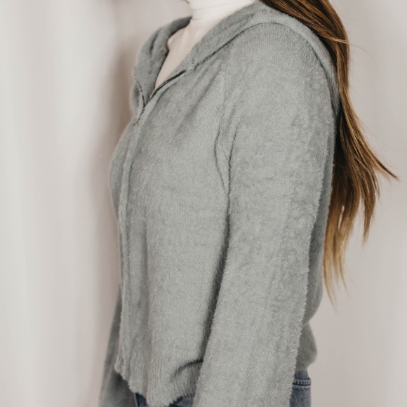 NEW // Fuzzy Soft Zipper Up Hooded Jacket - Blue - Picture 5 of 8